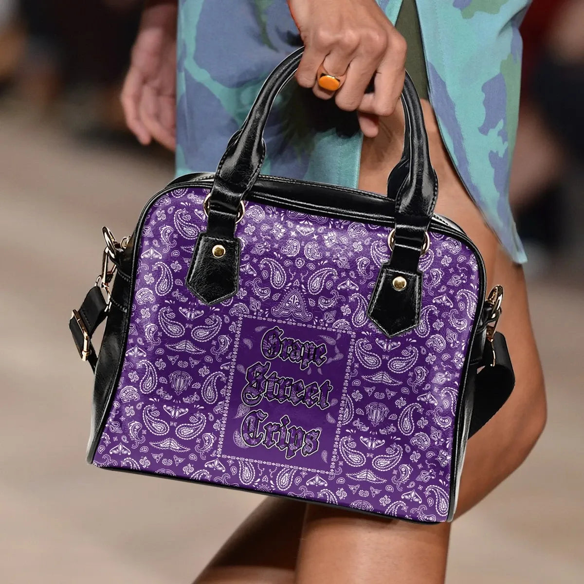 Grape Street Crips Gang Sign Shoulder Handbag Purple Bandana