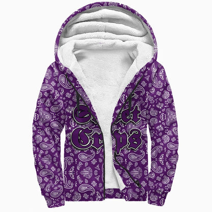 Grape Street Crips Gang Sign Sherpa Hoodie - Purple Bandana Pattern Printed Fleece Hoodie