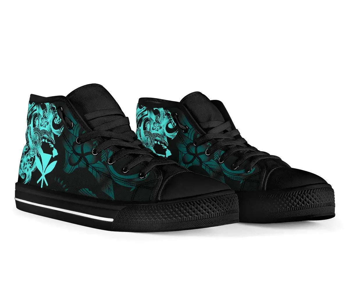 Polynesian Hawaii High Top Shoe Kanaka Maoli Blue Turtle