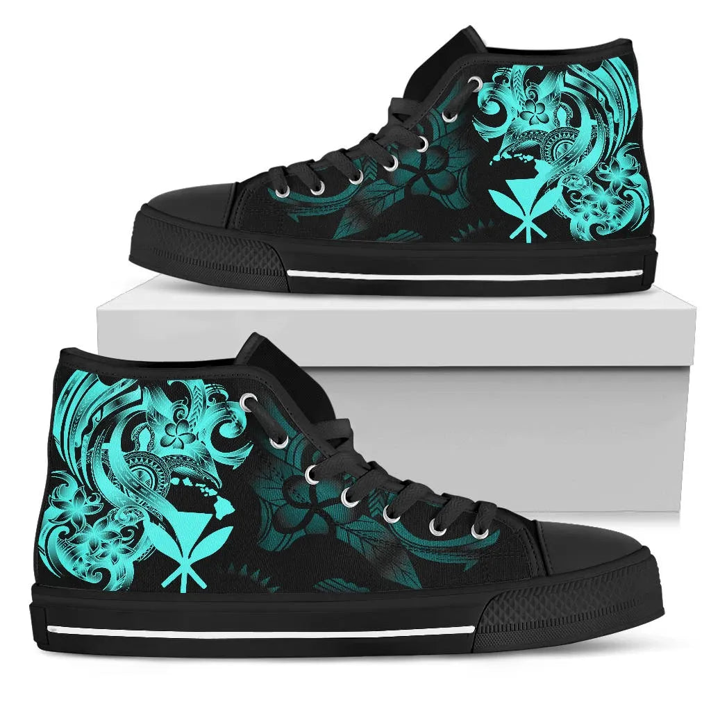 Polynesian Hawaii High Top Shoe Kanaka Maoli Blue Turtle