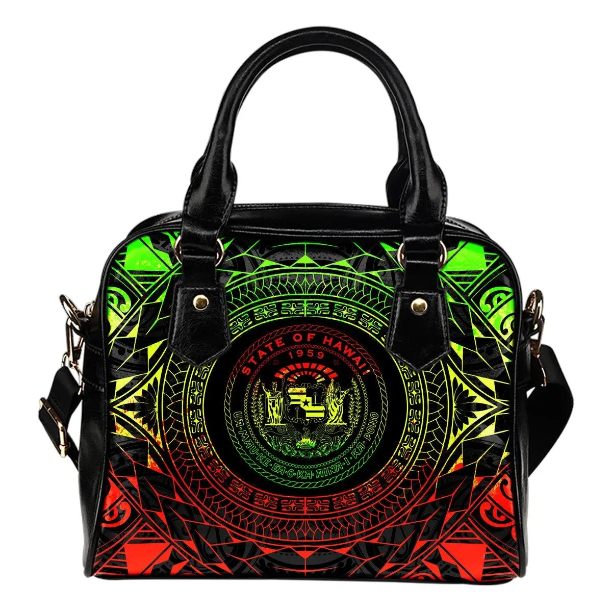 Hawaii Map Polynesian Shoulder Handbag Reggae Color Version
