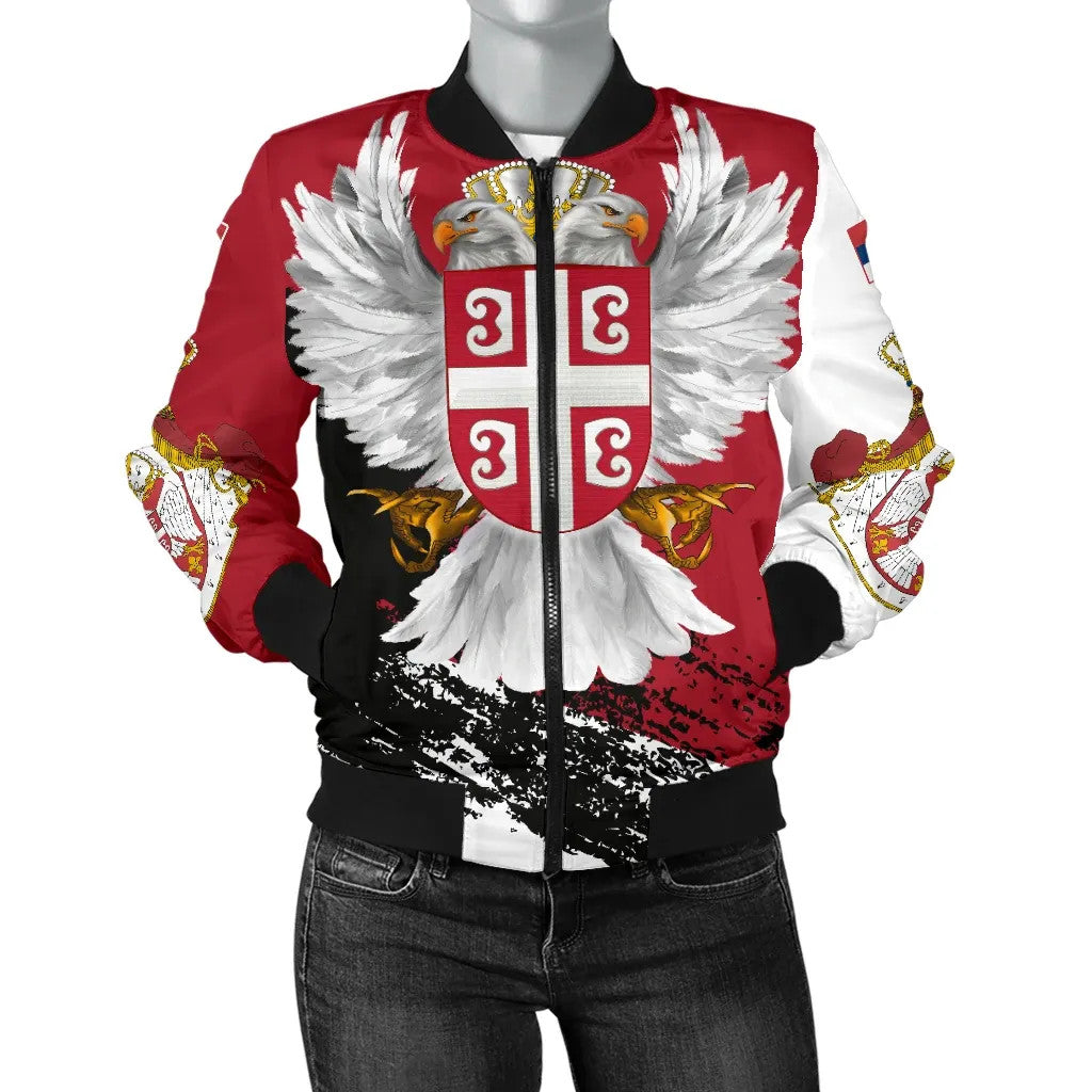 Serbia Women's Bomber Jacket Serbian White Eagle