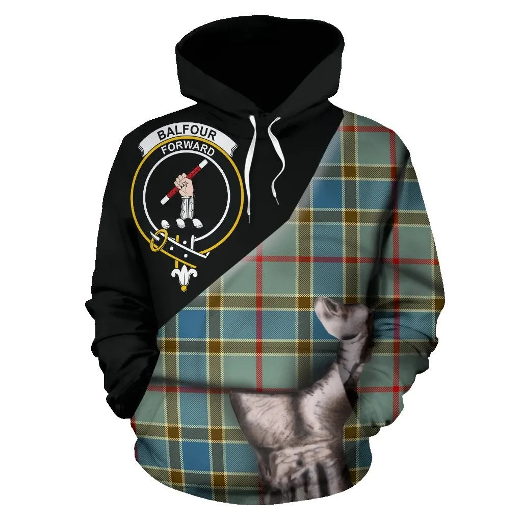 Printivon Balfour Blue Tartan Clan Crest Hoodie Patronage