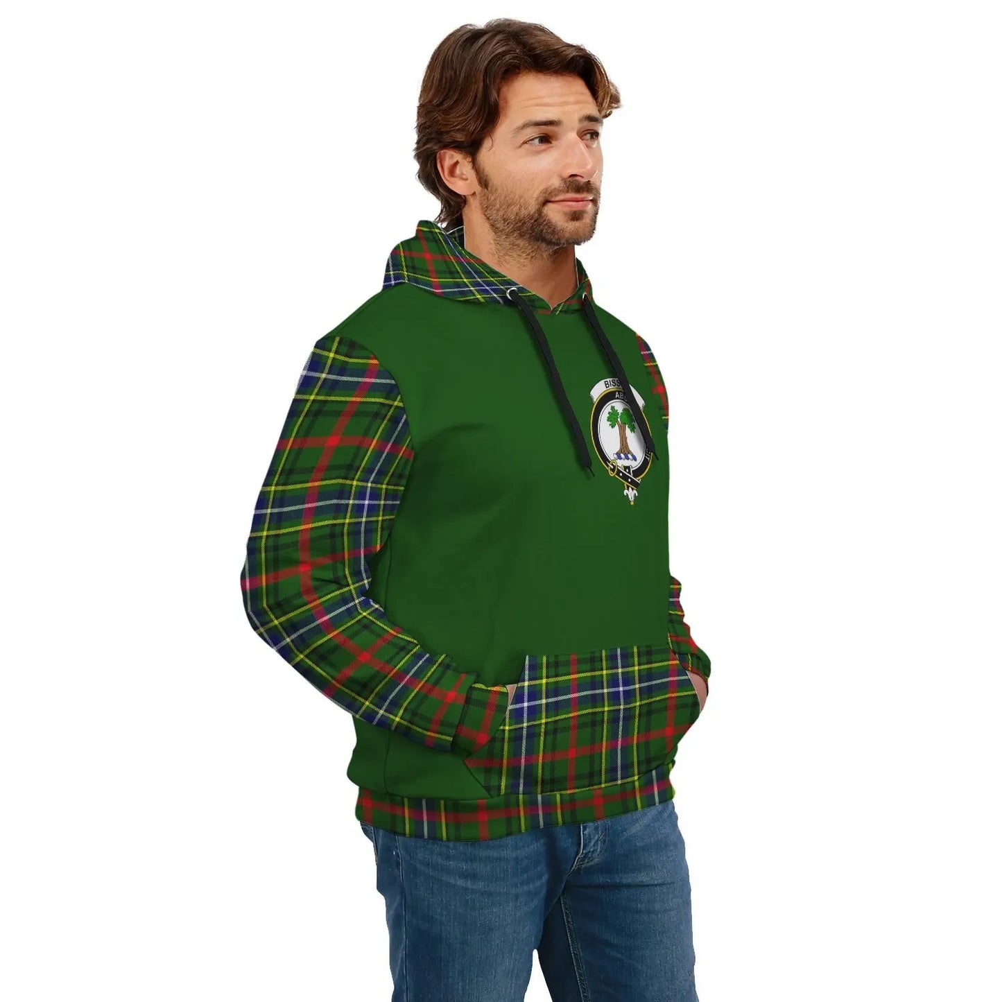 Printivon Bisset Clans Tartan All Over Hoodie Sleeve Color