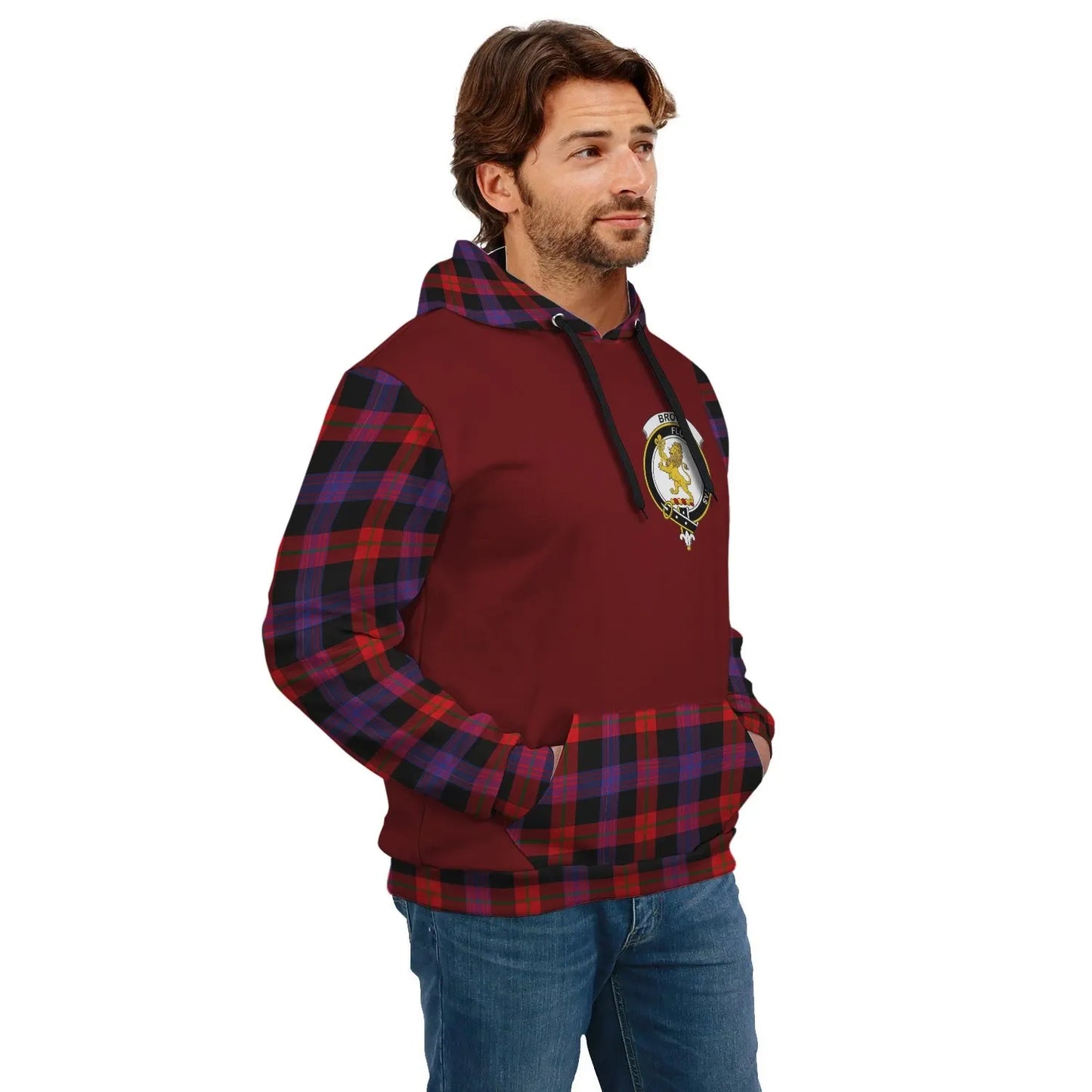 Printivon Brown Clans Tartan All Over Hoodie Sleeve Color