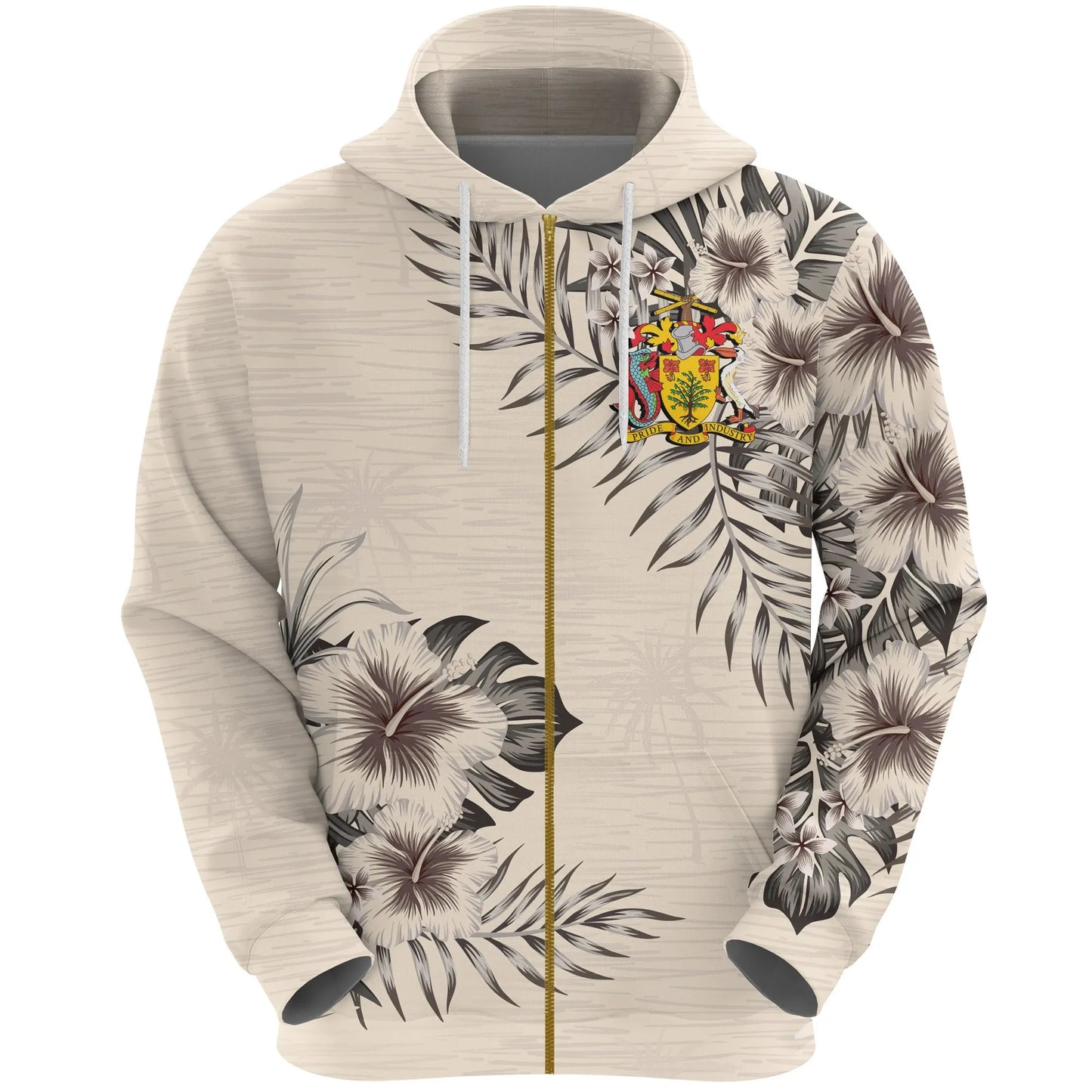 Barbados Zip Hoodie The Beige Hibiscus