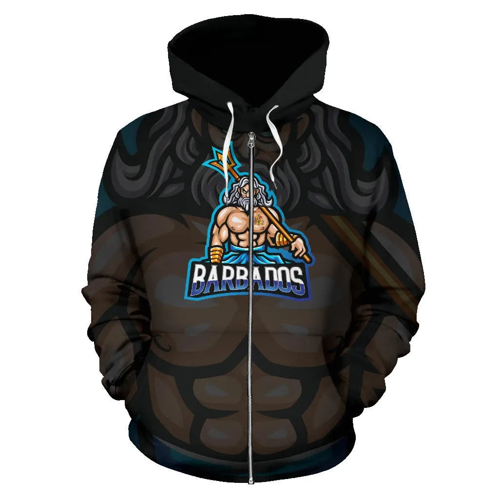 Barbados Zip Hoodie Poseidon Barbados Pride Unisex Printed Zip Hoodie