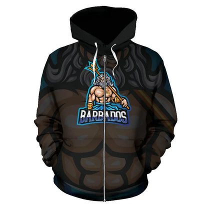 Barbados Zip Hoodie Poseidon Barbados Pride Unisex Printed Zip Hoodie