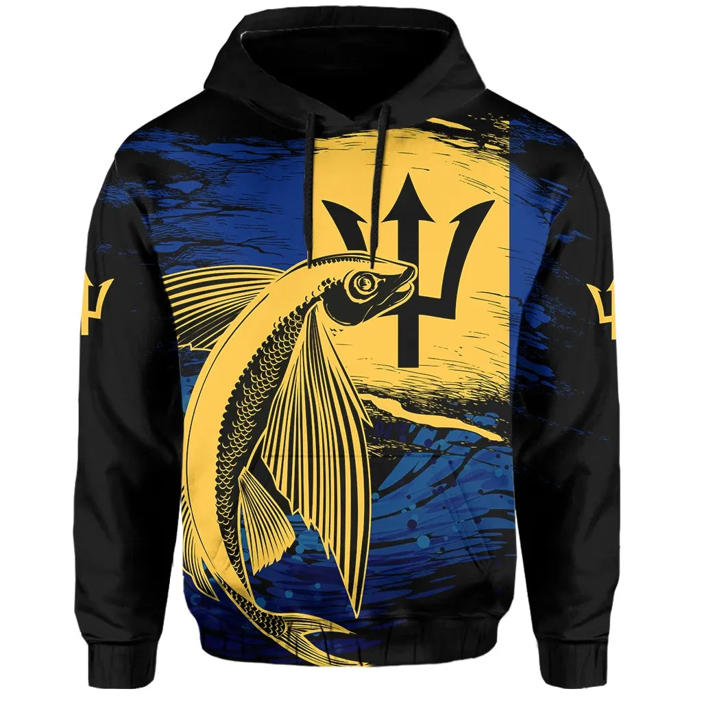 Barbados Hoodie Flying Fish Unisex Printed Zip Hoodie