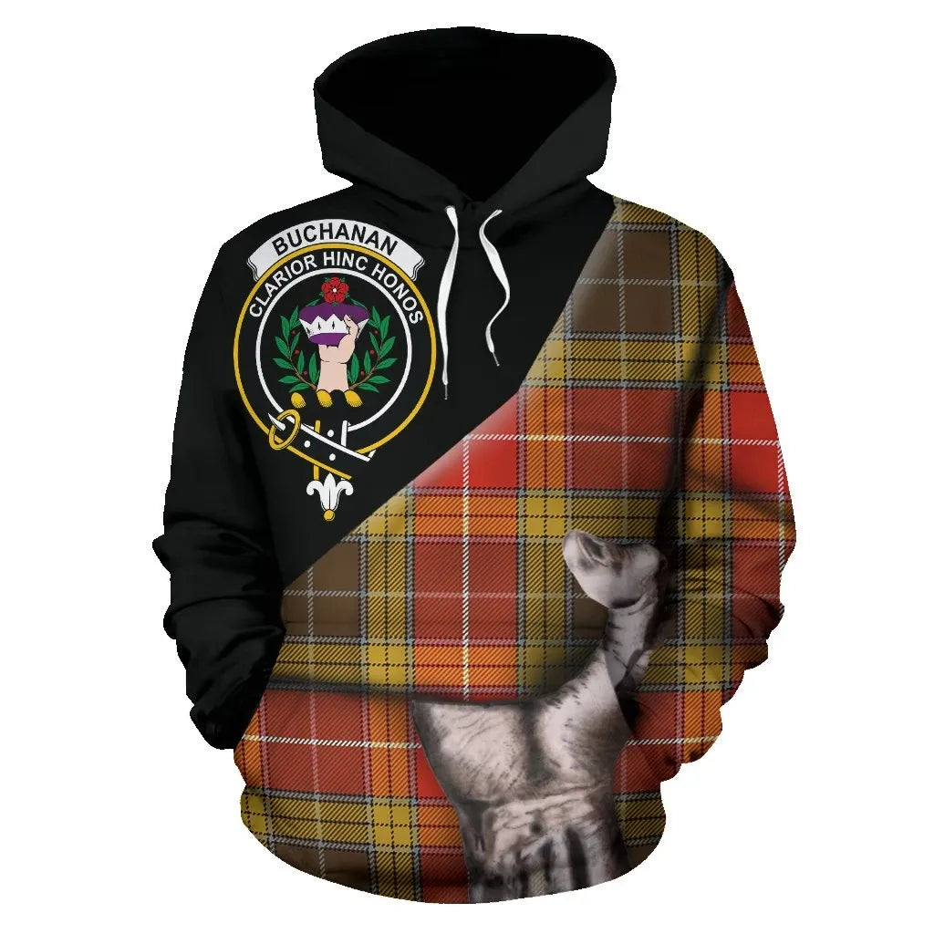 Printivon Buchanan Old Set Weathered Tartan Clan Crest Hoodie Patronage