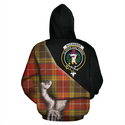 Printivon Buchanan Old Set Weathered Tartan Clan Crest Hoodie Patronage