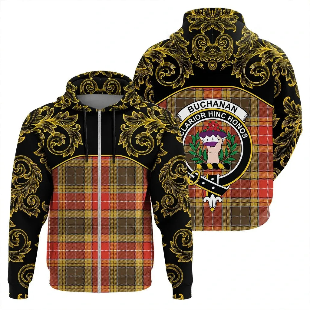 Printivon Buchanan Old Set Weathered Tartan Clan Crest Zip Hoodie Empire I
