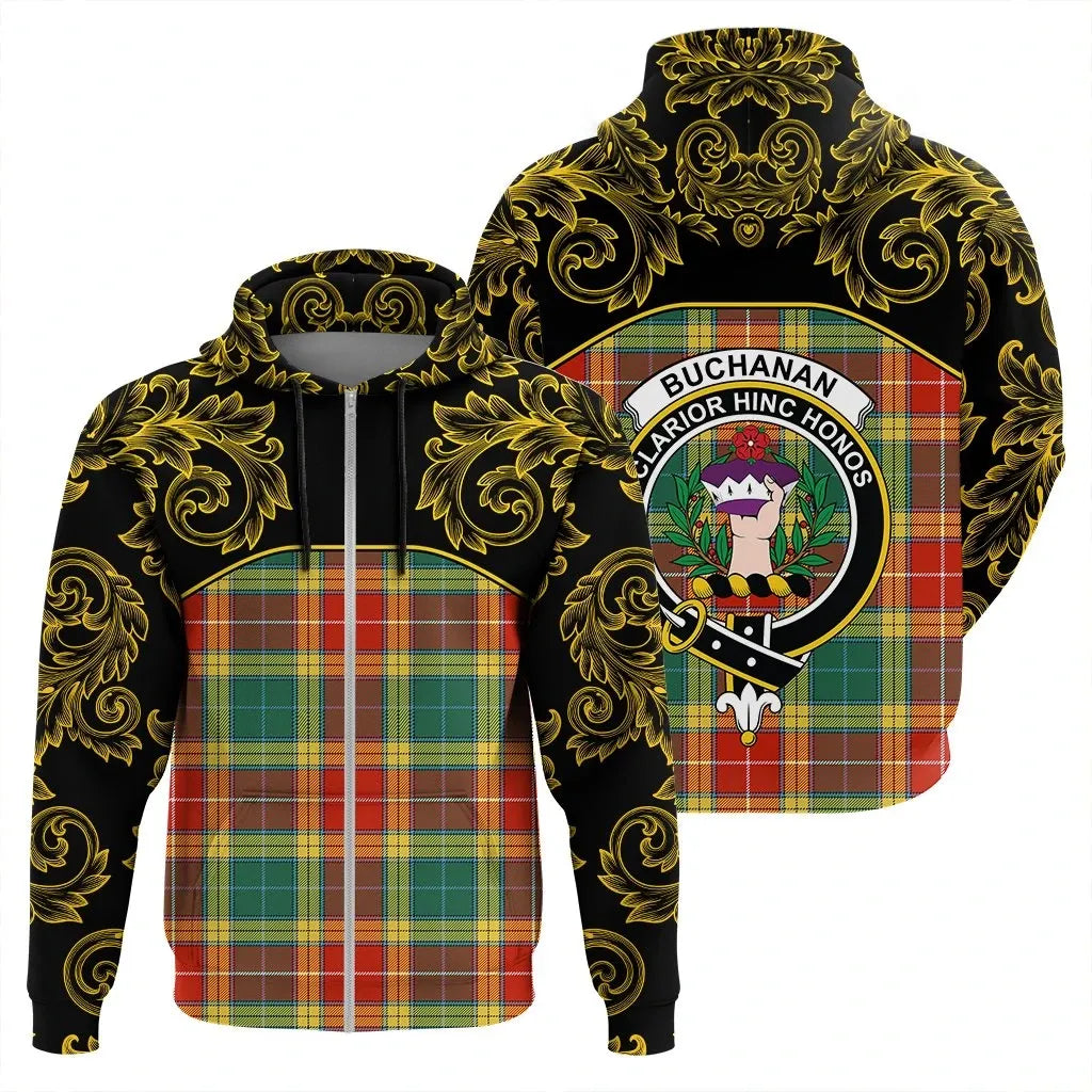 Printivon Buchanan Old Sett Tartan Clan Crest Zip Hoodie Empire I