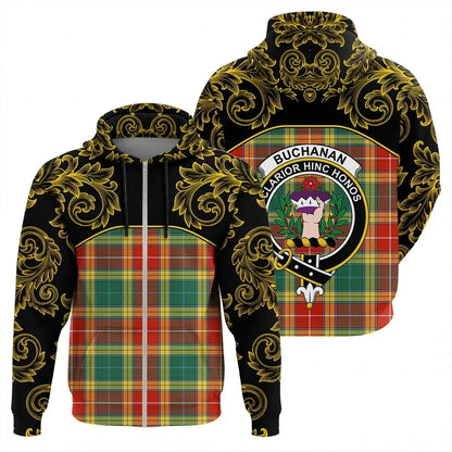 Printivon Buchanan Old Sett Tartan Clan Crest Zip Hoodie Empire I