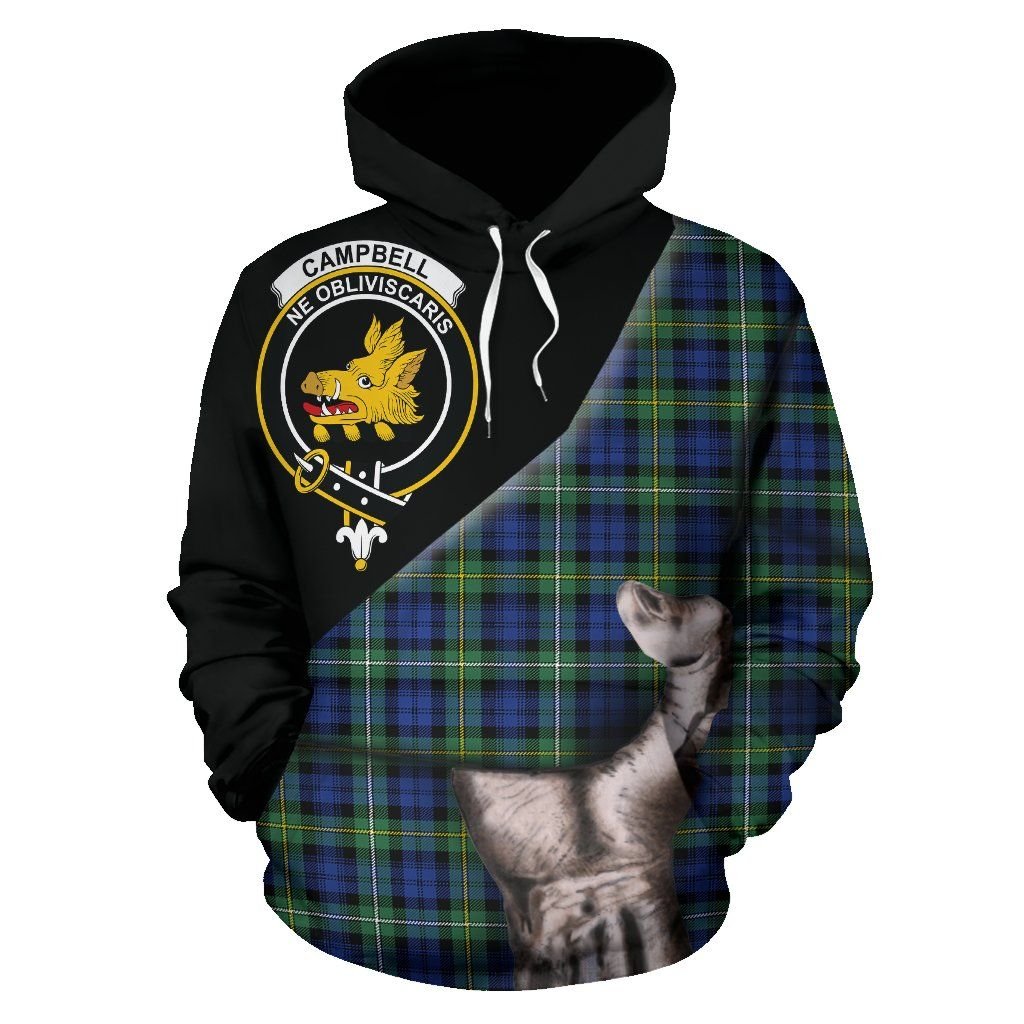 Printivon Campbell Argyll Ancient Tartan Clan Crest Hoodie Patronage