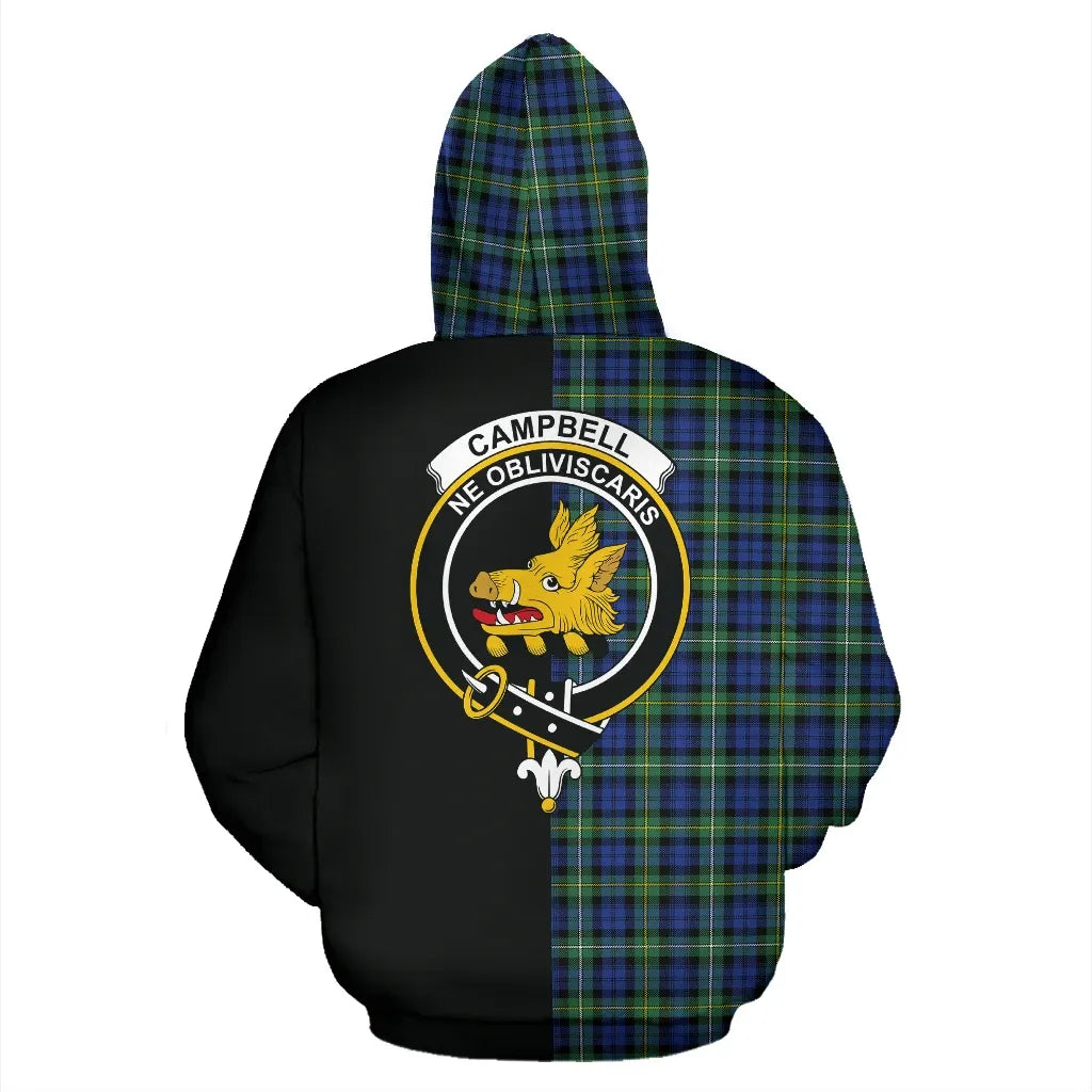 Printivon Campbell Argyll Ancient Tartan Hoodie Half Of Me