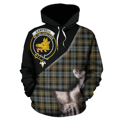 Printivon Campbell Argyll Weathered Tartan Clan Crest Hoodie Patronage