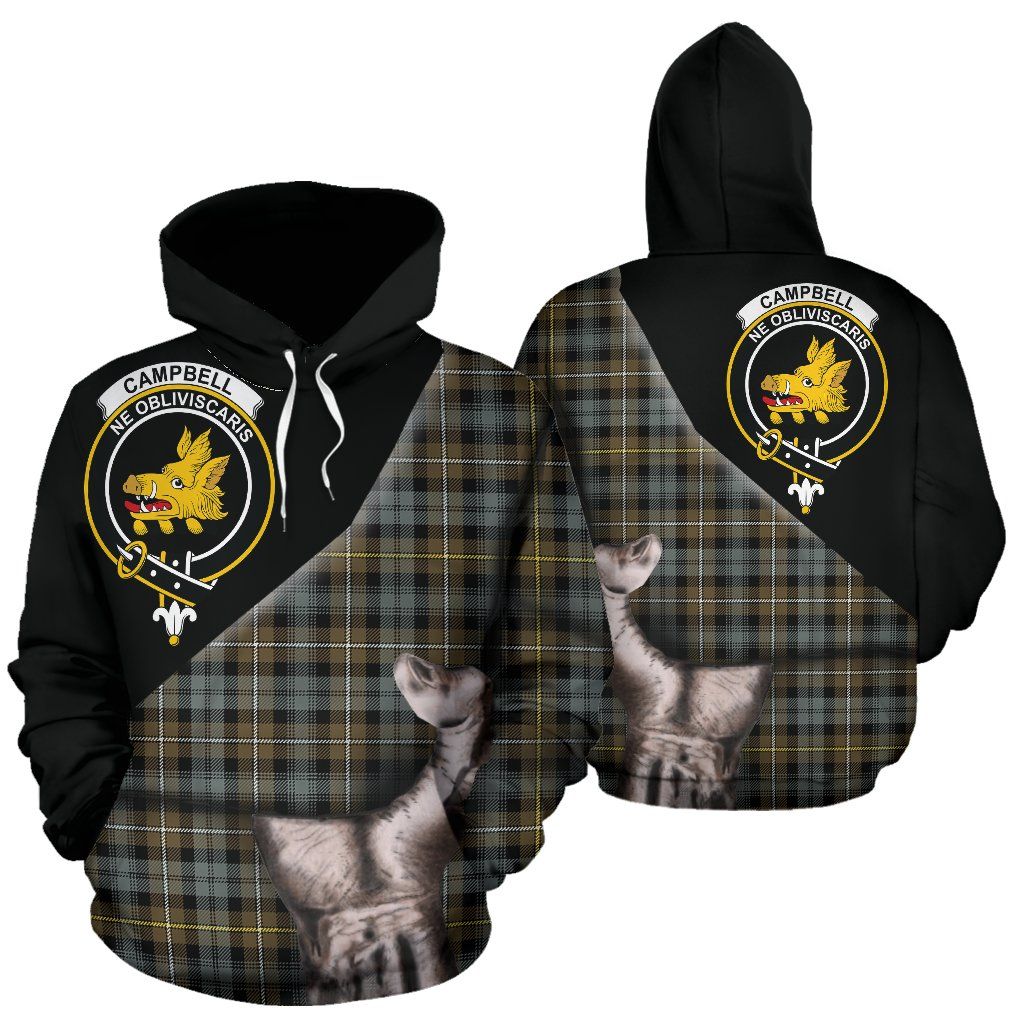 Printivon Campbell Argyll Weathered Tartan Clan Crest Hoodie Patronage