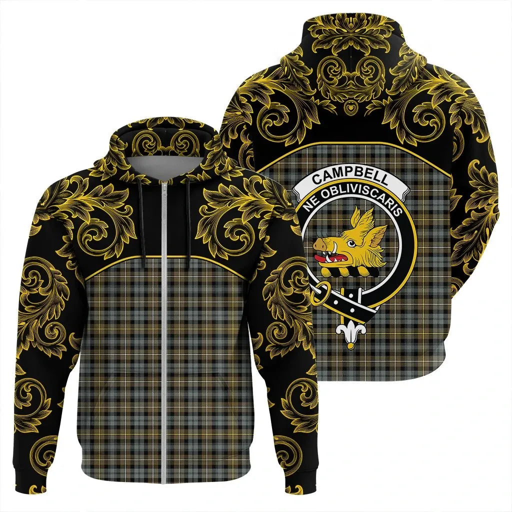 Printivon Campbell Argyll Weathered Tartan Clan Crest Zip Hoodie Empire I