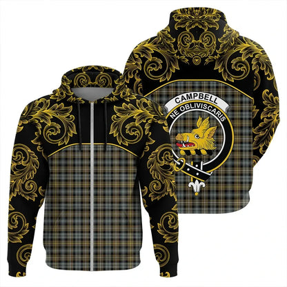 Printivon Campbell Argyll Weathered Tartan Clan Crest Zip Hoodie Empire I