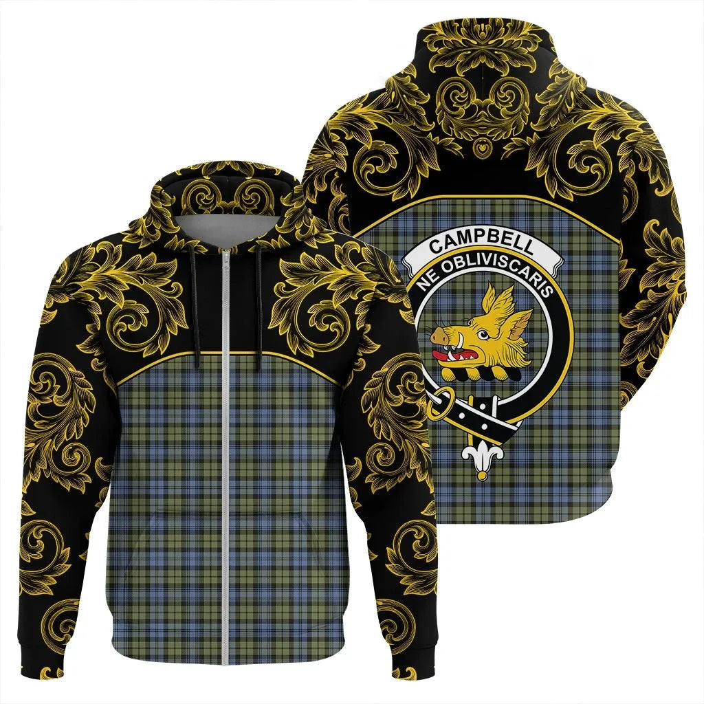 Printivon Campbell Faded Tartan Clan Crest Zip Hoodie Empire I