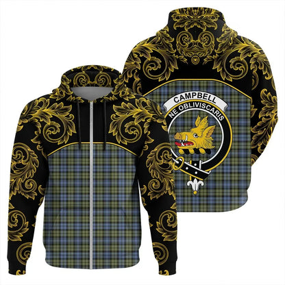 Printivon Campbell Faded Tartan Clan Crest Zip Hoodie Empire I