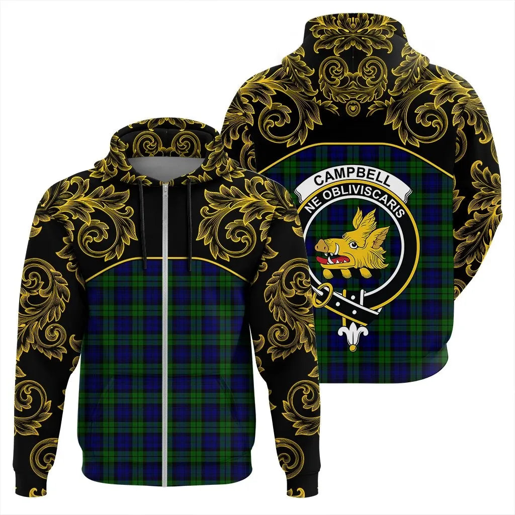 Printivon Campbell Modern Tartan Clan Crest Zip Hoodie Empire I