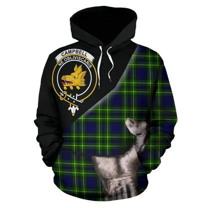 Printivon Campbell Of Breadalbane Modern Tartan Clan Crest Hoodie Patronage