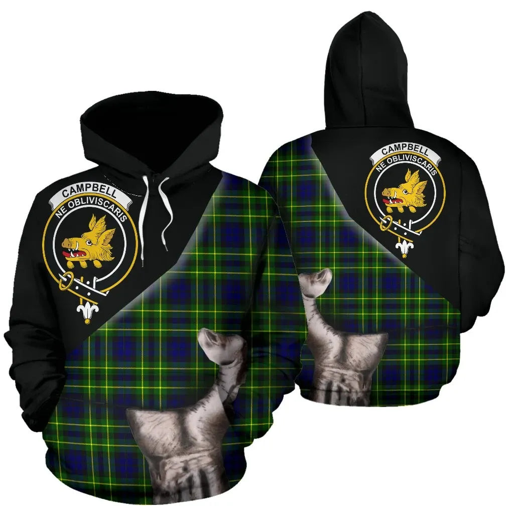 Printivon Campbell Of Breadalbane Modern Tartan Clan Crest Hoodie Patronage