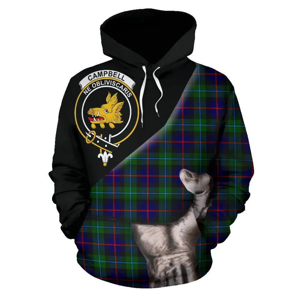 Printivon Campbell Of Cawdor Modern Tartan Clan Crest Hoodie Patronage