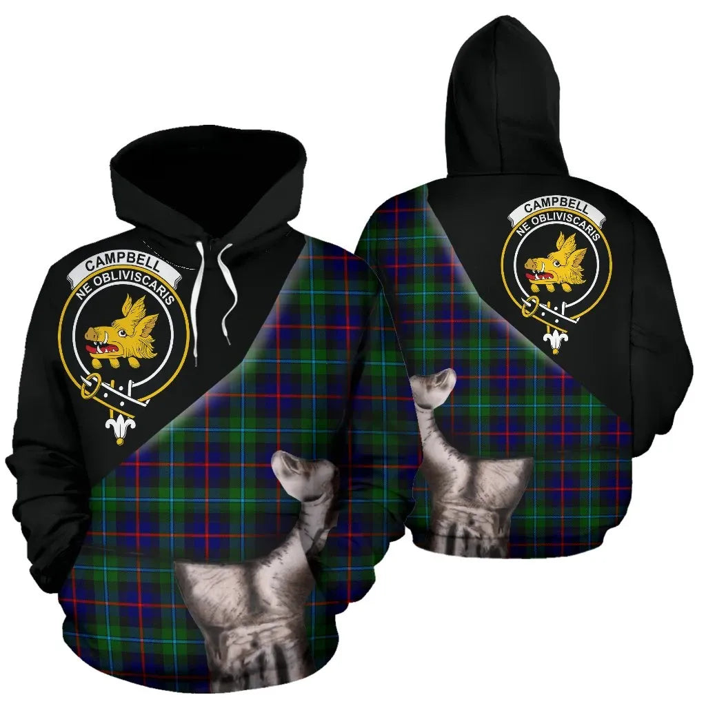 Printivon Campbell Of Cawdor Modern Tartan Clan Crest Hoodie Patronage