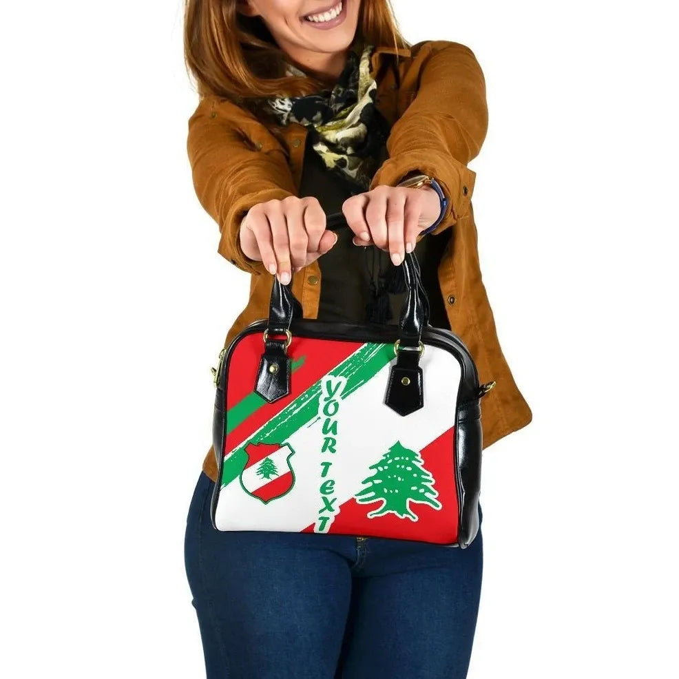 Lebanon Personalised Shoulder Handbag Lebanon Flag Polygon Style 4