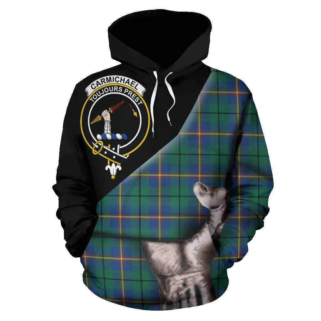 Printivon Carmichael Ancient Tartan Clan Crest Hoodie Patronage
