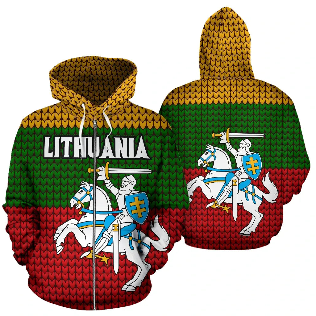 Lithuania Hoodie Knitted Flag Zip Up