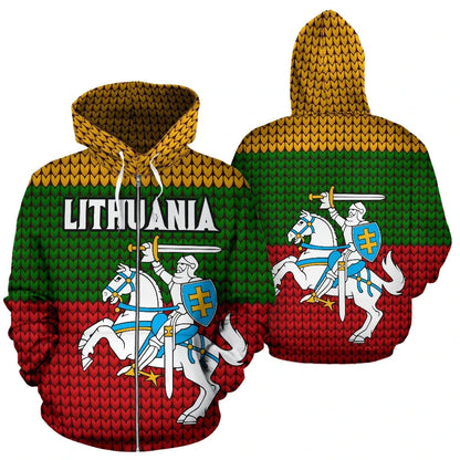 Lithuania Hoodie Knitted Flag Zip Up