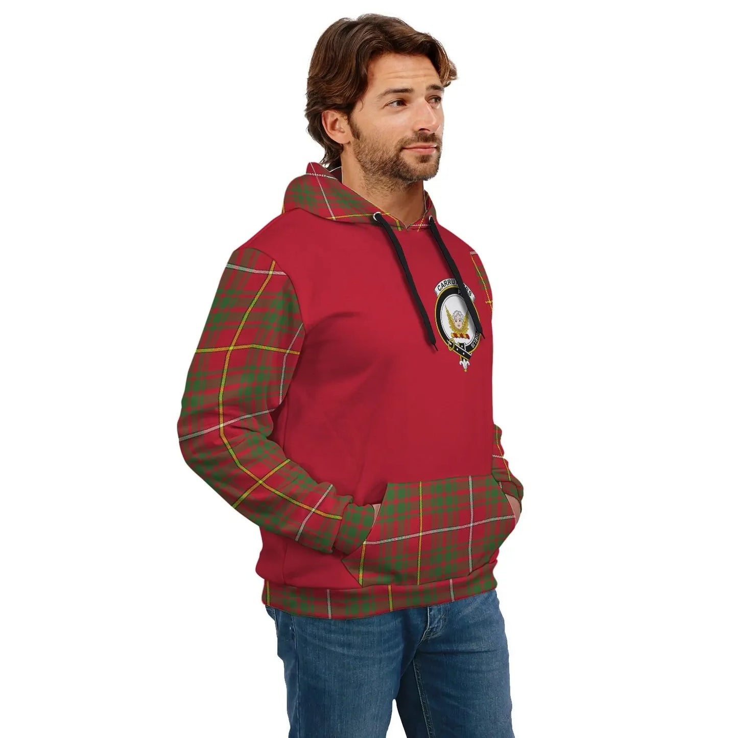 Printivon Carruthers Clans Tartan All Over Hoodie Sleeve Color