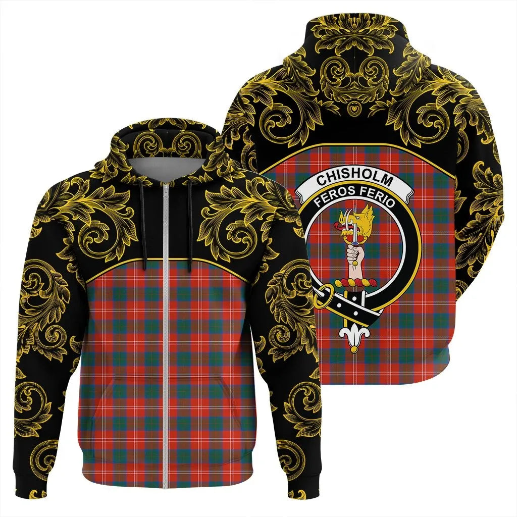 Printivon Chisholm Ancient Tartan Clan Crest Zip Hoodie Empire I