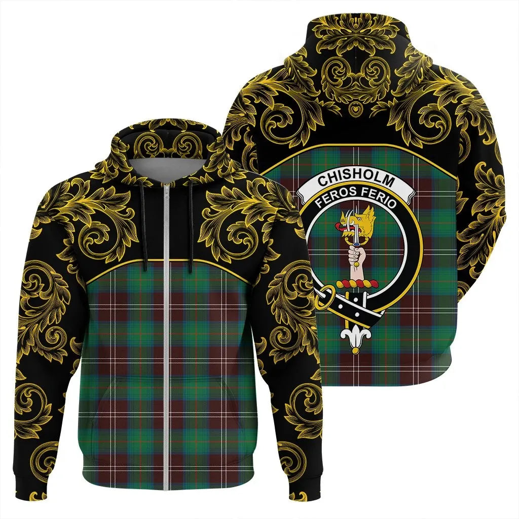 Printivon Chisholm Hunting Ancient Tartan Clan Crest Zip Hoodie Empire I