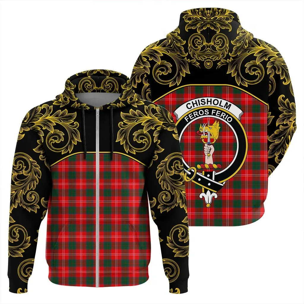 Printivon Chisholm Modern Tartan Clan Crest Zip Hoodie Empire I