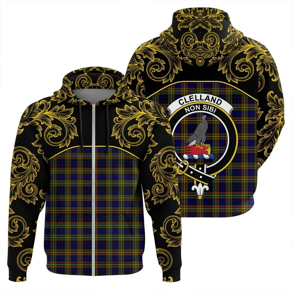 Printivon Clelland Modern Tartan Clan Crest Zip Hoodie Empire I