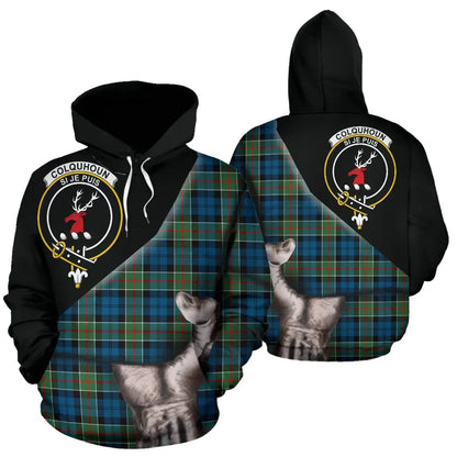 Printivon Colquhoun Ancient Tartan Clan Crest Hoodie Patronage