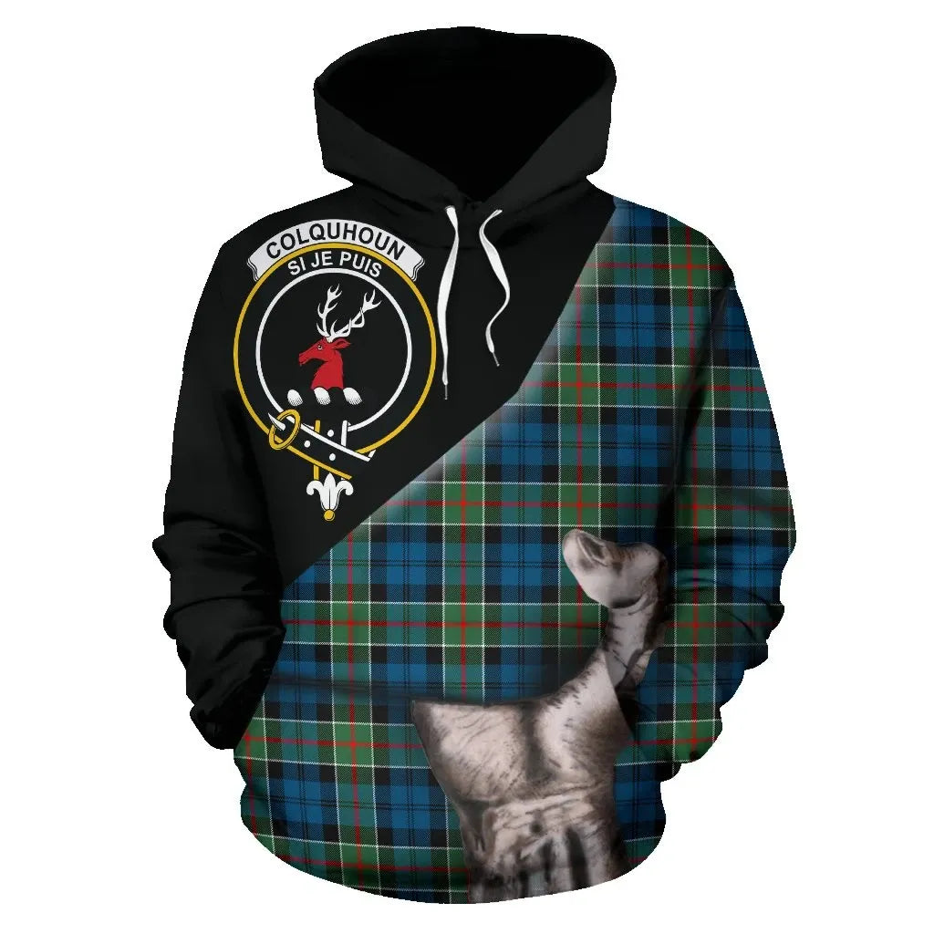 Printivon Colquhoun Ancient Tartan Clan Crest Hoodie Patronage