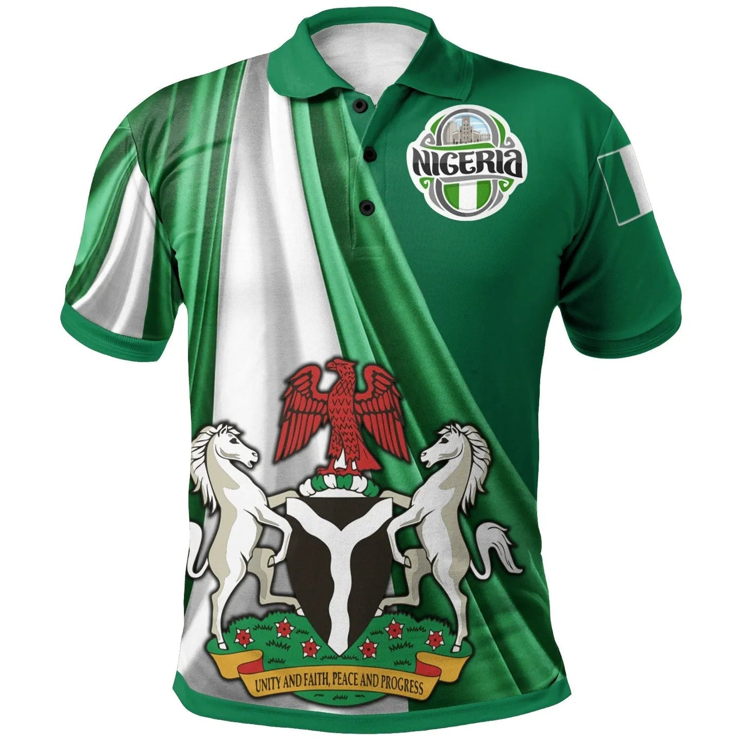 Nigeria Polo Shirt Nigerian Waving Flag With Coat Of Arms