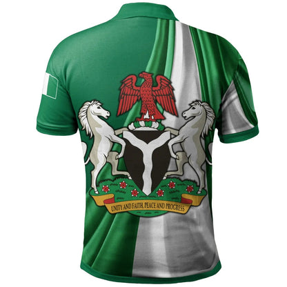 Nigeria Polo Shirt Nigerian Waving Flag With Coat Of Arms
