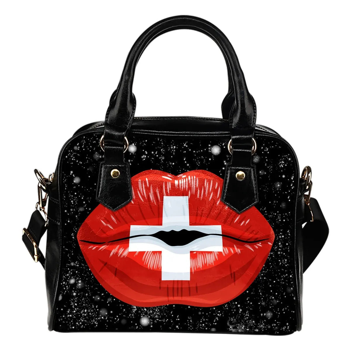 Switzerland Lips Flag Shoulder Handbag