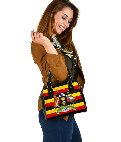 Uganda Pride Shoulder Handbag Uganda Flag With Grey Crowned Crane