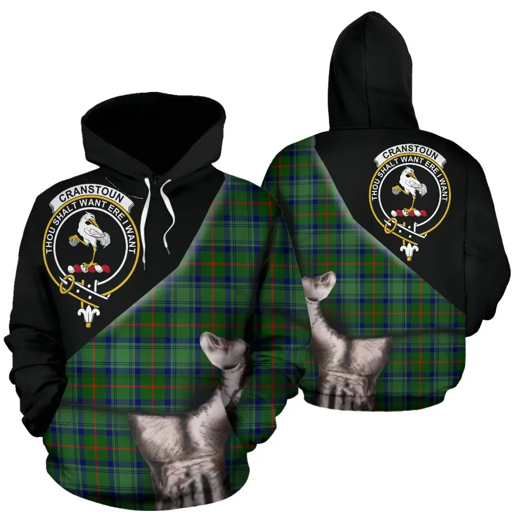 Printivon Cranstoun Tartan Clan Crest Hoodie Patronage