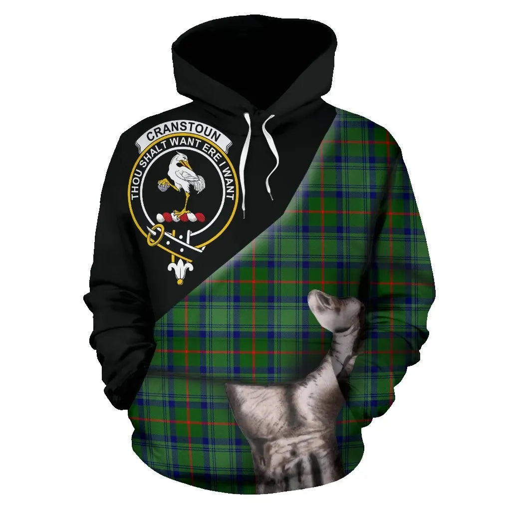 Printivon Cranstoun Tartan Clan Crest Hoodie Patronage