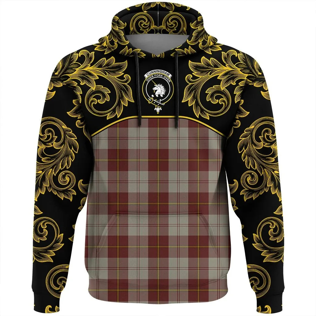Printivon Cunningham Burgundy Dancers Tartan Clan Crest Hoodie Empire I