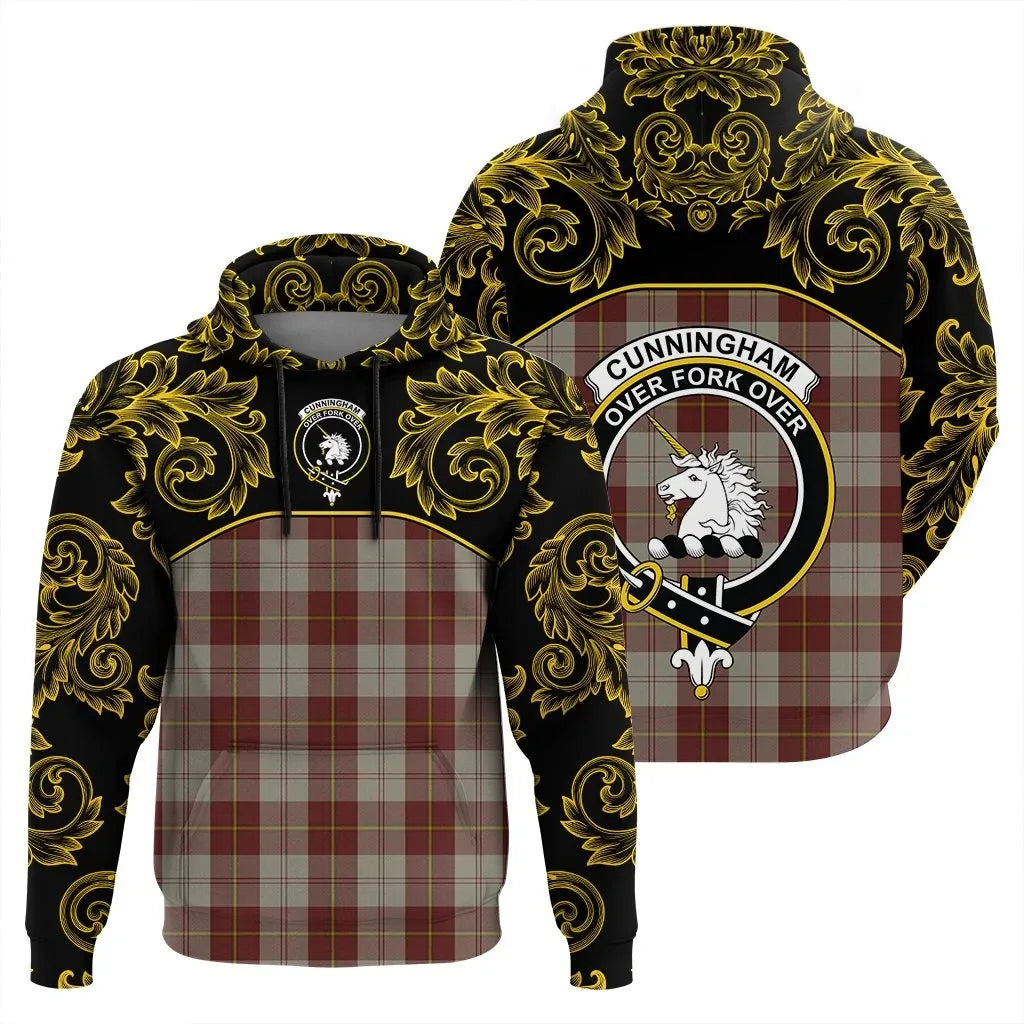 Printivon Cunningham Burgundy Dancers Tartan Clan Crest Hoodie Empire I